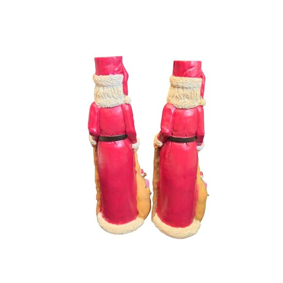 Vintage Santa candle stick holders carved Wood look Christmas candlestick set - Picture 6 of 10